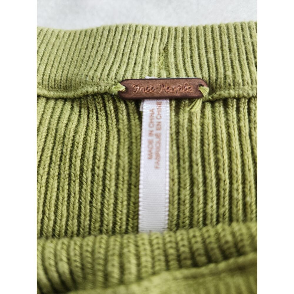 Free People Laurel Knit Mini Skirt Size L Thyme Olive Green Stretchy Boho Soft - Picture 3 of 5